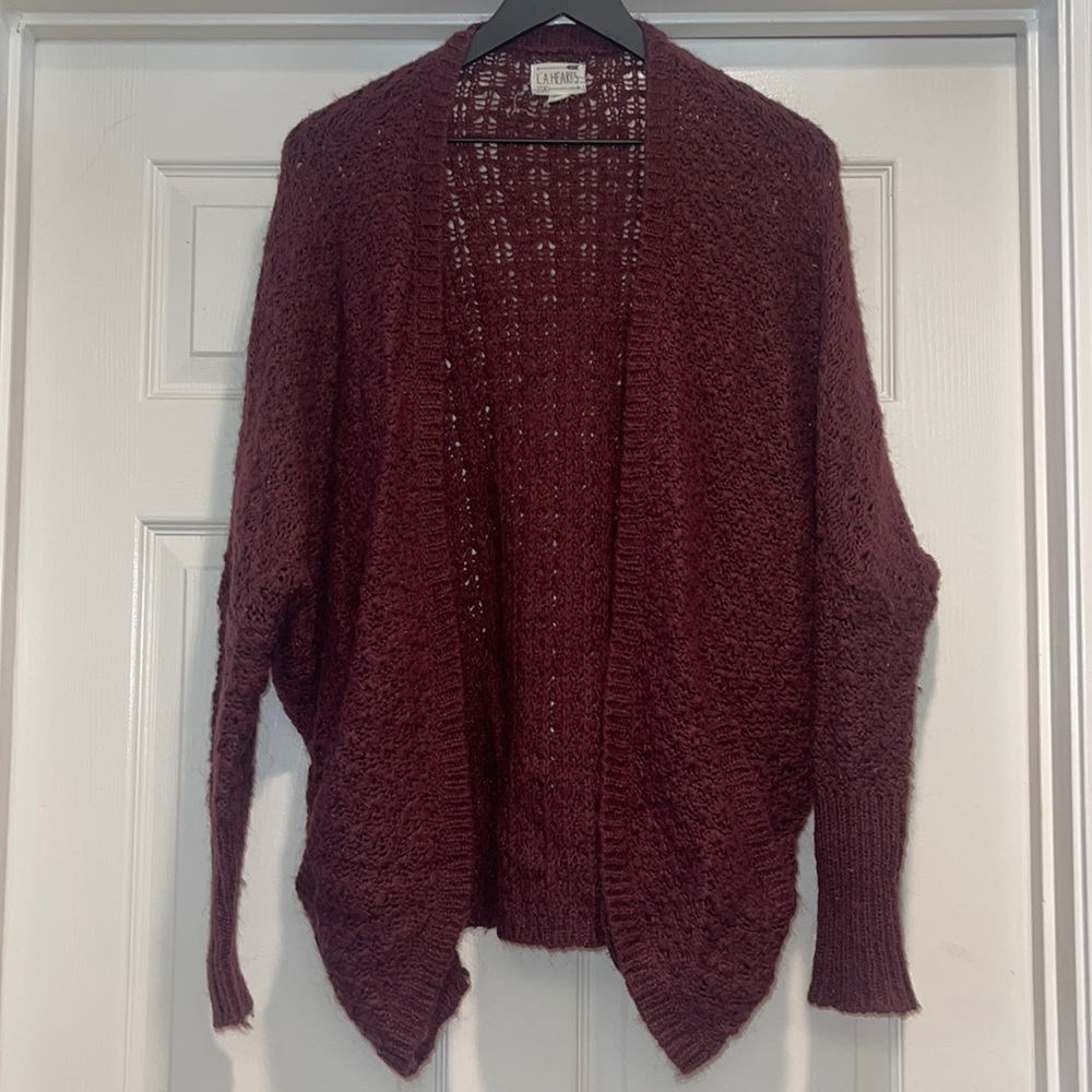 LA Hearts Burgundy Open Knit Cardigan